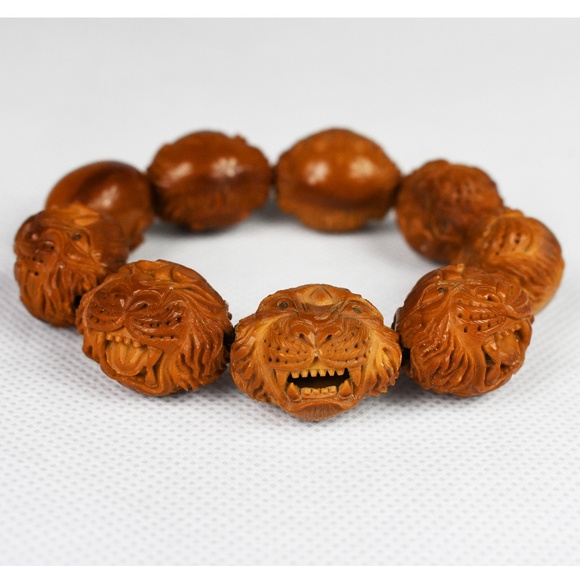 Powerful Artist Hand Carved 9 Tiger Men's Bracelet - Picture 5 of 8
